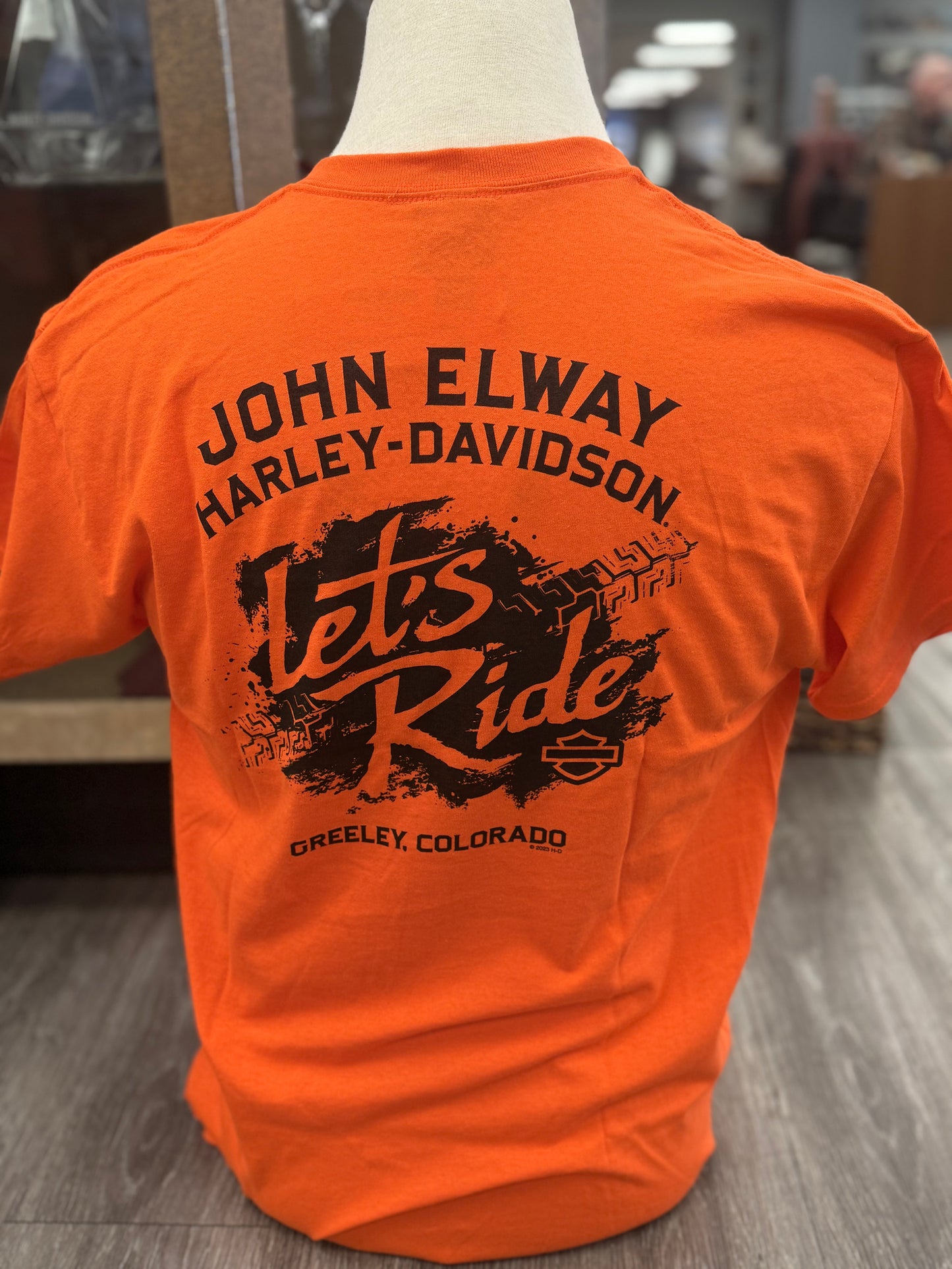 John Elway Harley Davidson Men's Orange Short Sleeve T-Shirt 40298674