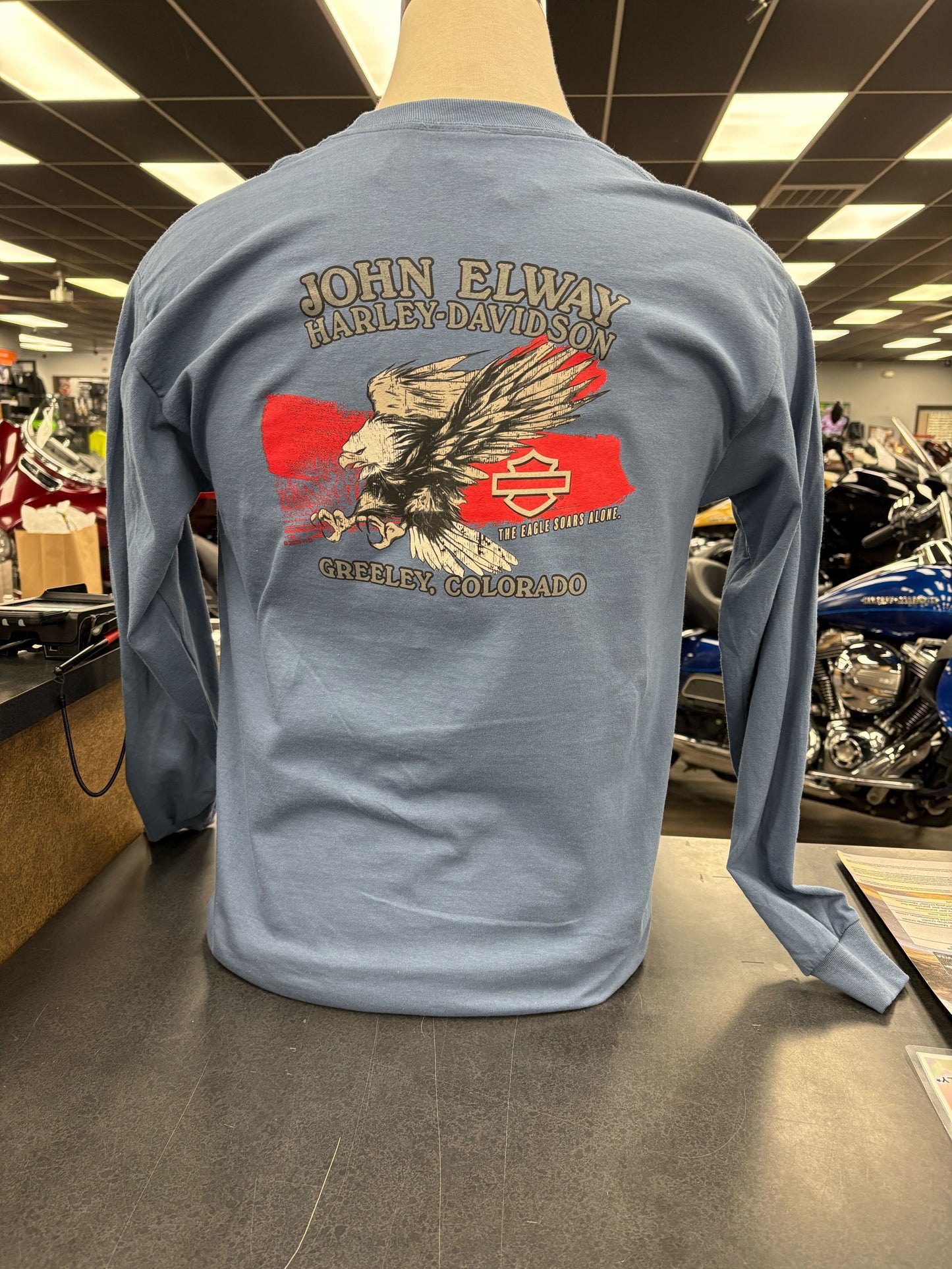 Long Sleeve Blue John Elway H-D Shirt
