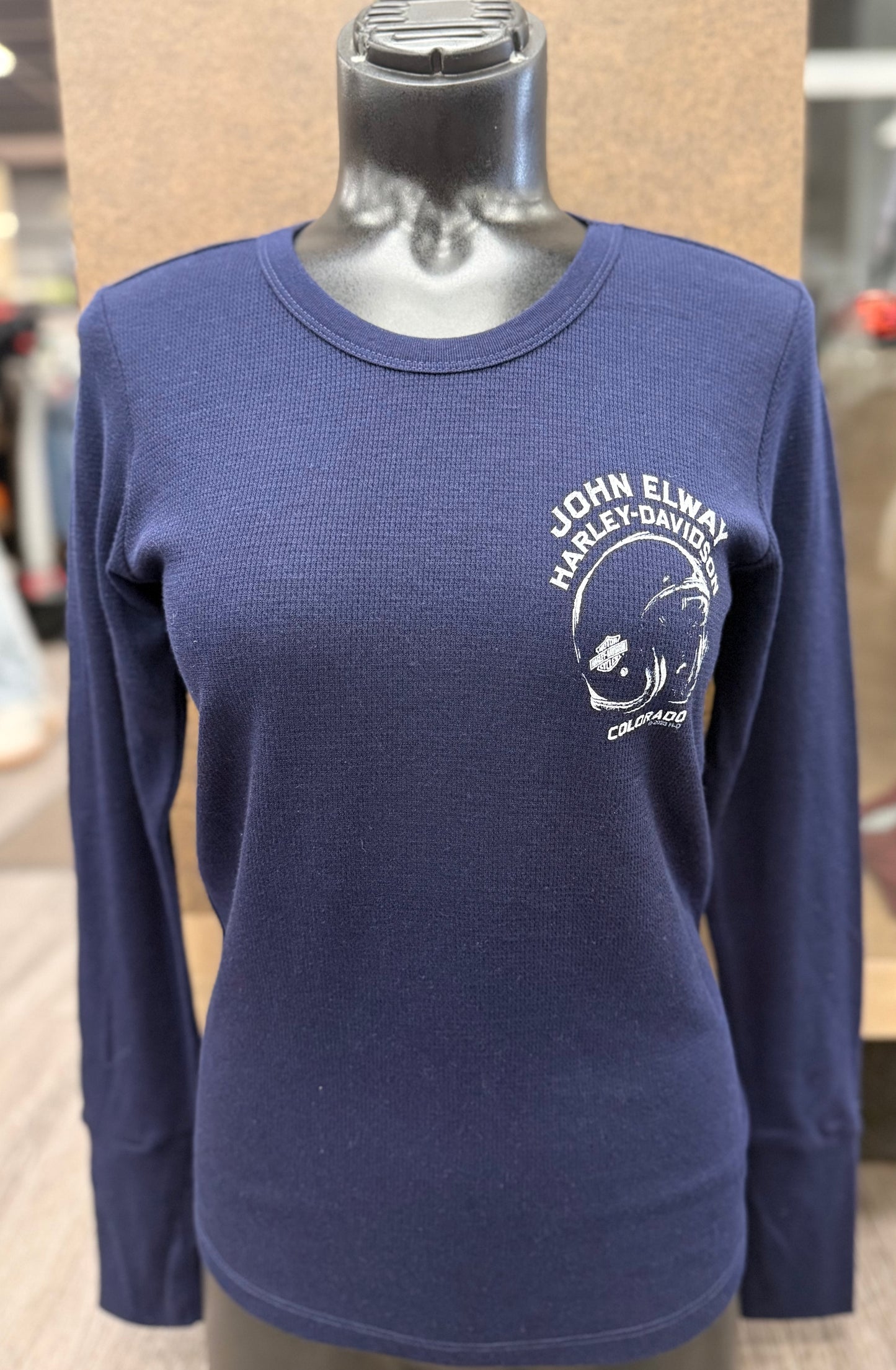 John Elway Harley Davidson Women's Long Sleeve T-Shirt 40298679