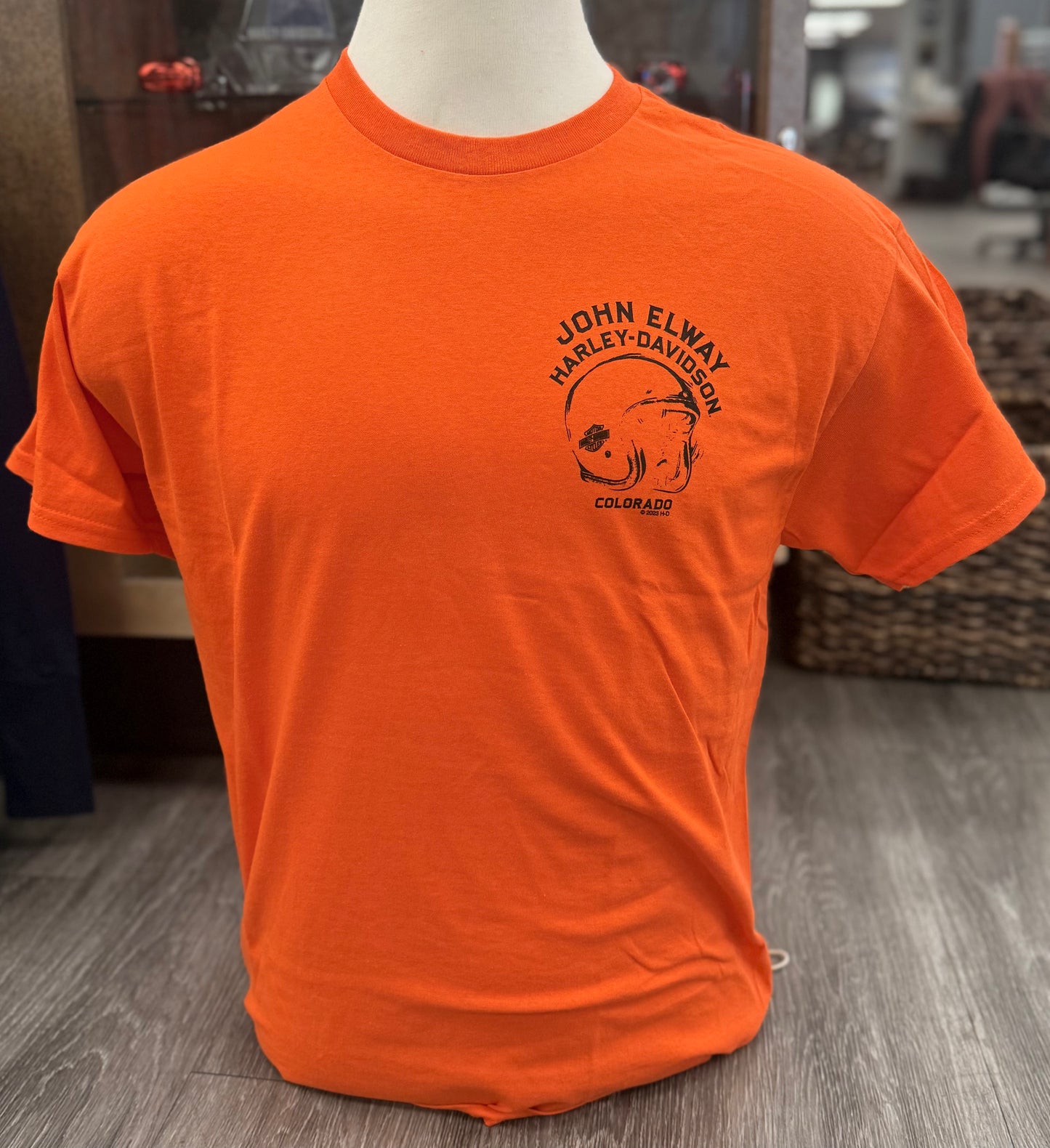 John Elway Harley Davidson Men's Orange Short Sleeve T-Shirt 40298674